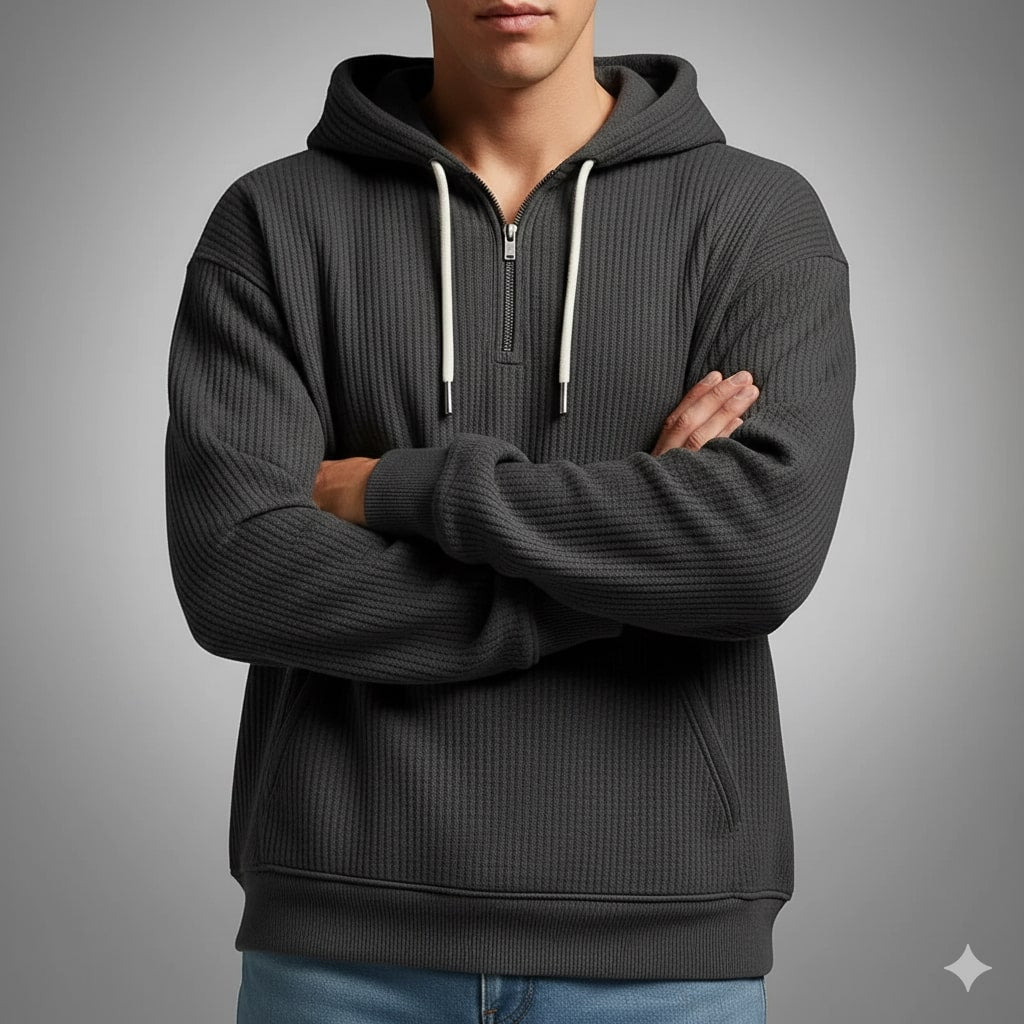 Charles Men’s Waffle Hoodie – Soft Waffle-Knit Half-Zip Sweater for Casual Layering