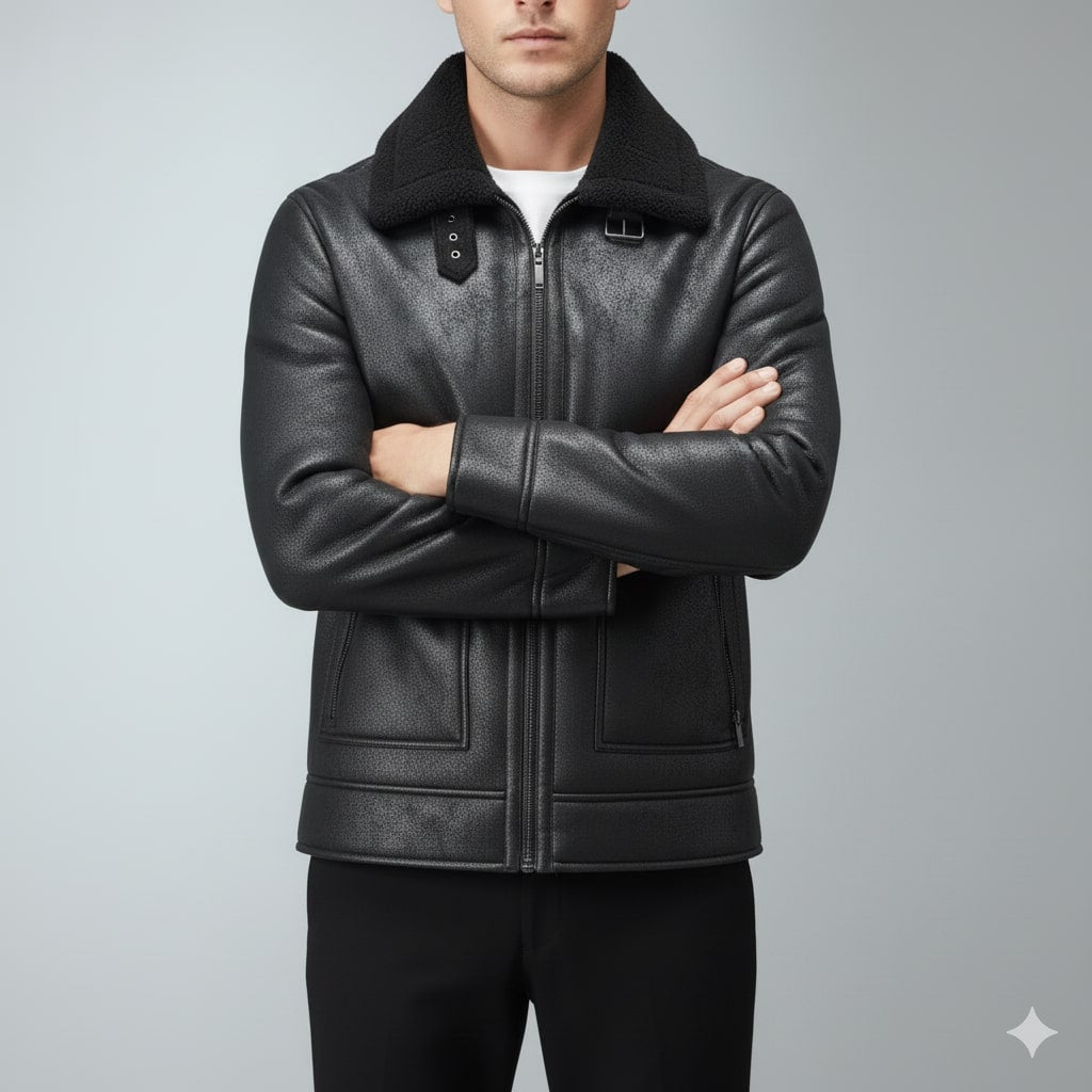 Harlan Men’s Shearling Coat – Suede-Style Winter Jacket for Extreme Cold