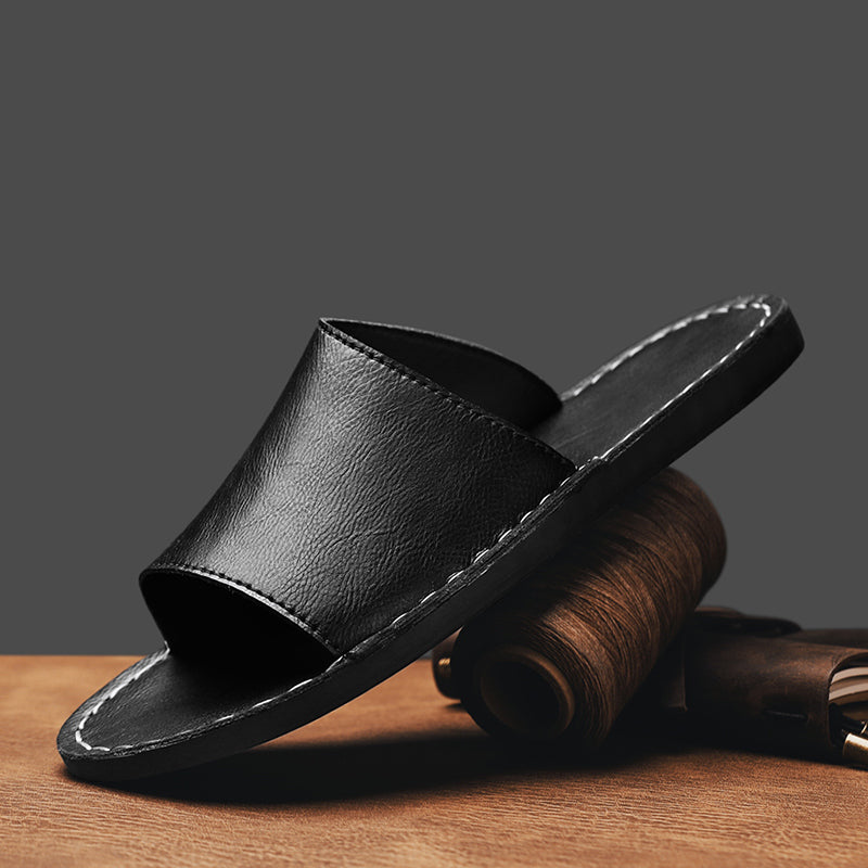 Romeo Genuine Leather Slide Sandal – Hand-Sewn Cushioned Summer Footwear