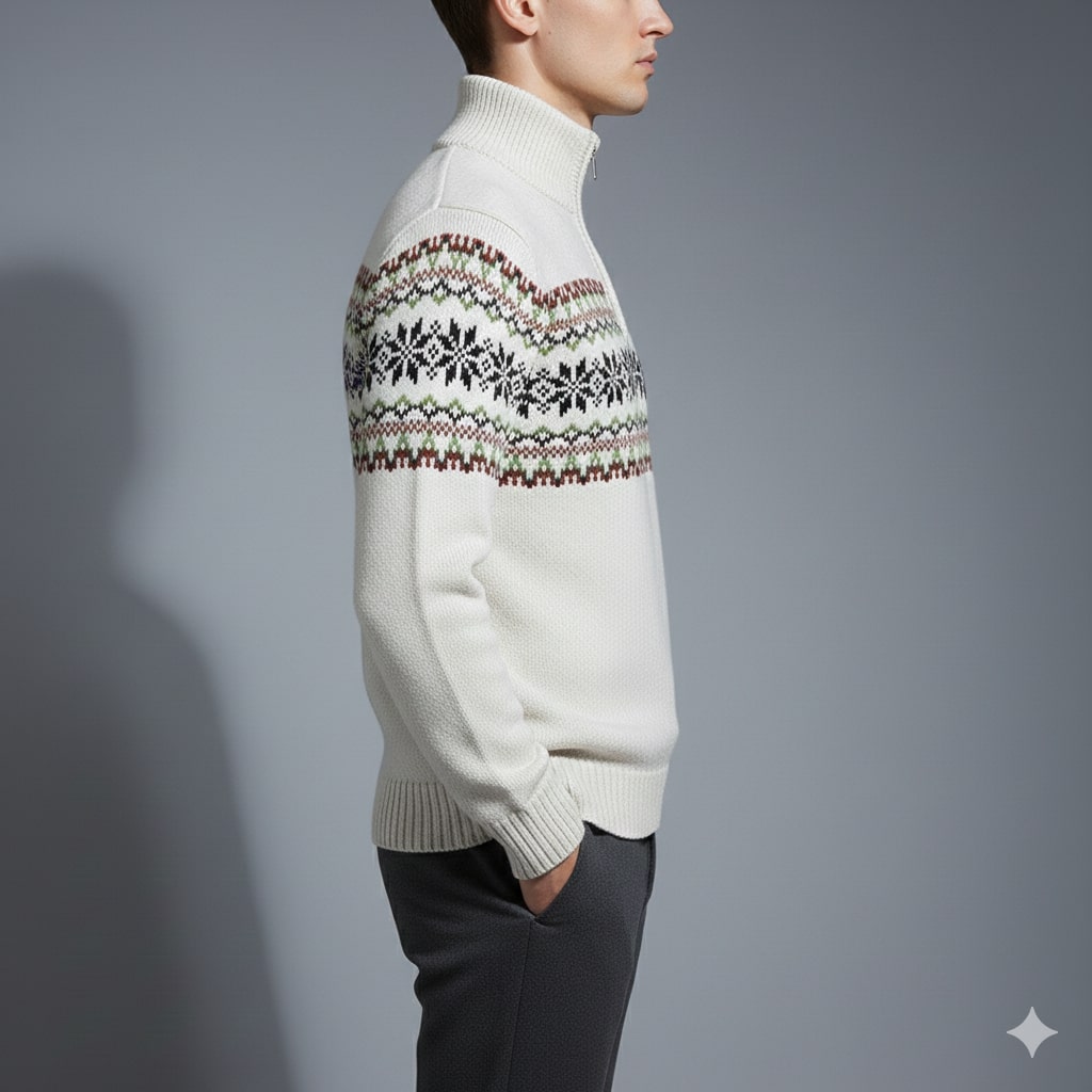 Cris Men's Christmas Sweater – Wool Knit Quarter-Zip Sweater