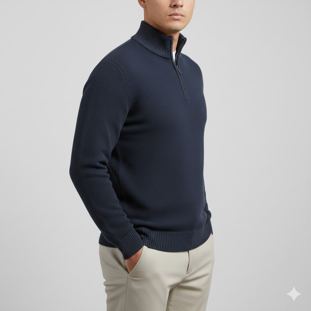 Ashton Men’s Quarter-Zip Sweater – Cotton Knit Pullover for Layered Comfort