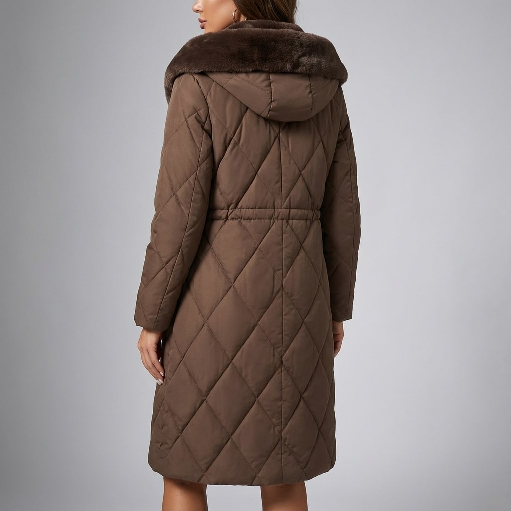 Briggitte Women's Winter Coat – Adjustable Waist with Fur Collar