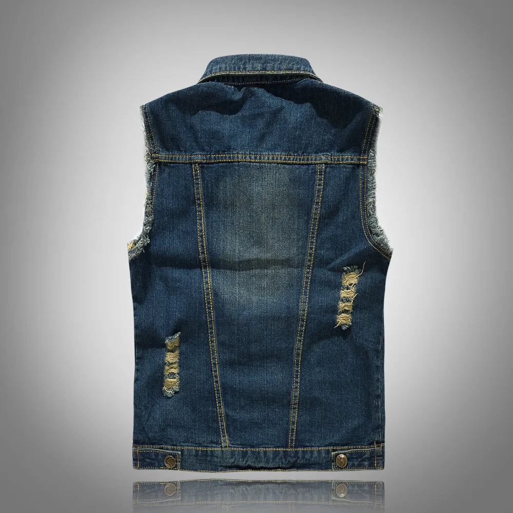 Luigi Distressed Denim Vest – Rugged Sleeveless Layer for Edgy Street Looks