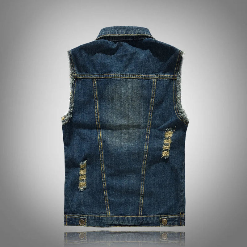 Luigi Distressed Denim Vest – Rugged Sleeveless Layer for Edgy Street Looks