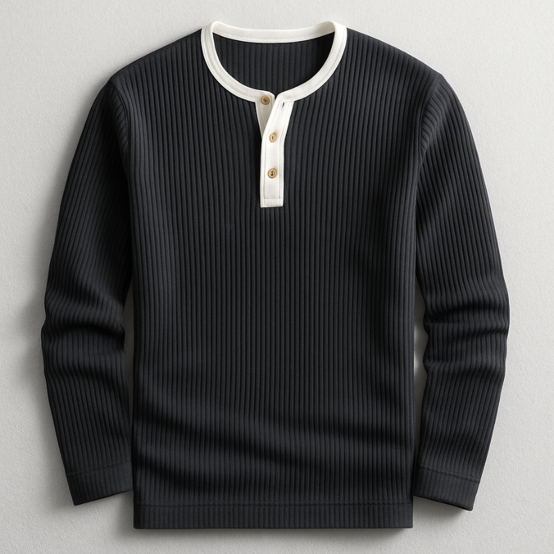 Logan Men's Henley Long Sleeve Shirt – Waffle Knit Cotton Blend Pullover