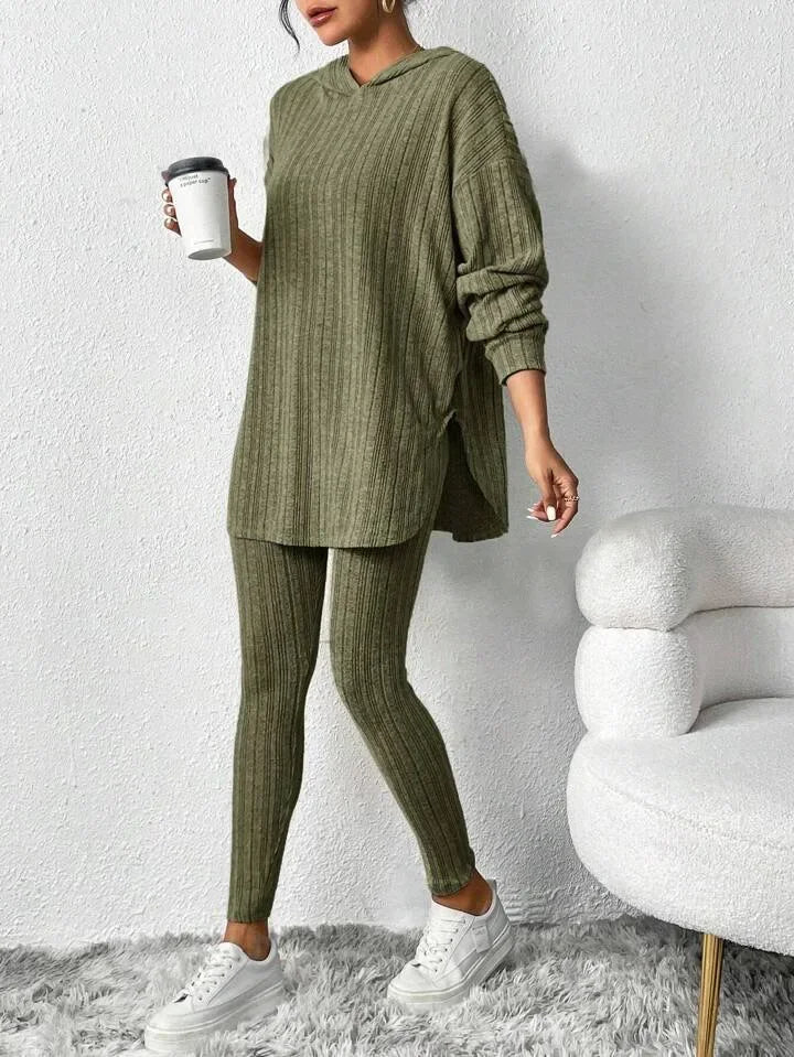 Camelia Women’s Lounge Set – Ribbed Soft Stretch-Knit Two-Piece Outfit