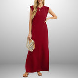 Elena Wrinkle-Free Slit Maxi Dress – Lightweight Summer Dress with Pockets & Flowing Fit