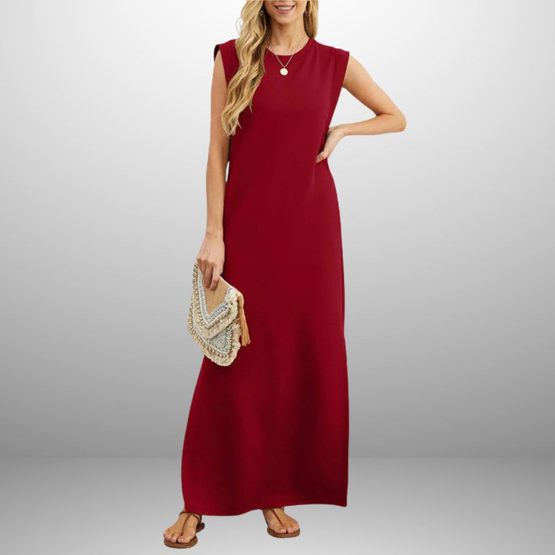 Elena Wrinkle-Free Slit Maxi Dress – Lightweight Summer Dress with Pockets & Flowing Fit
