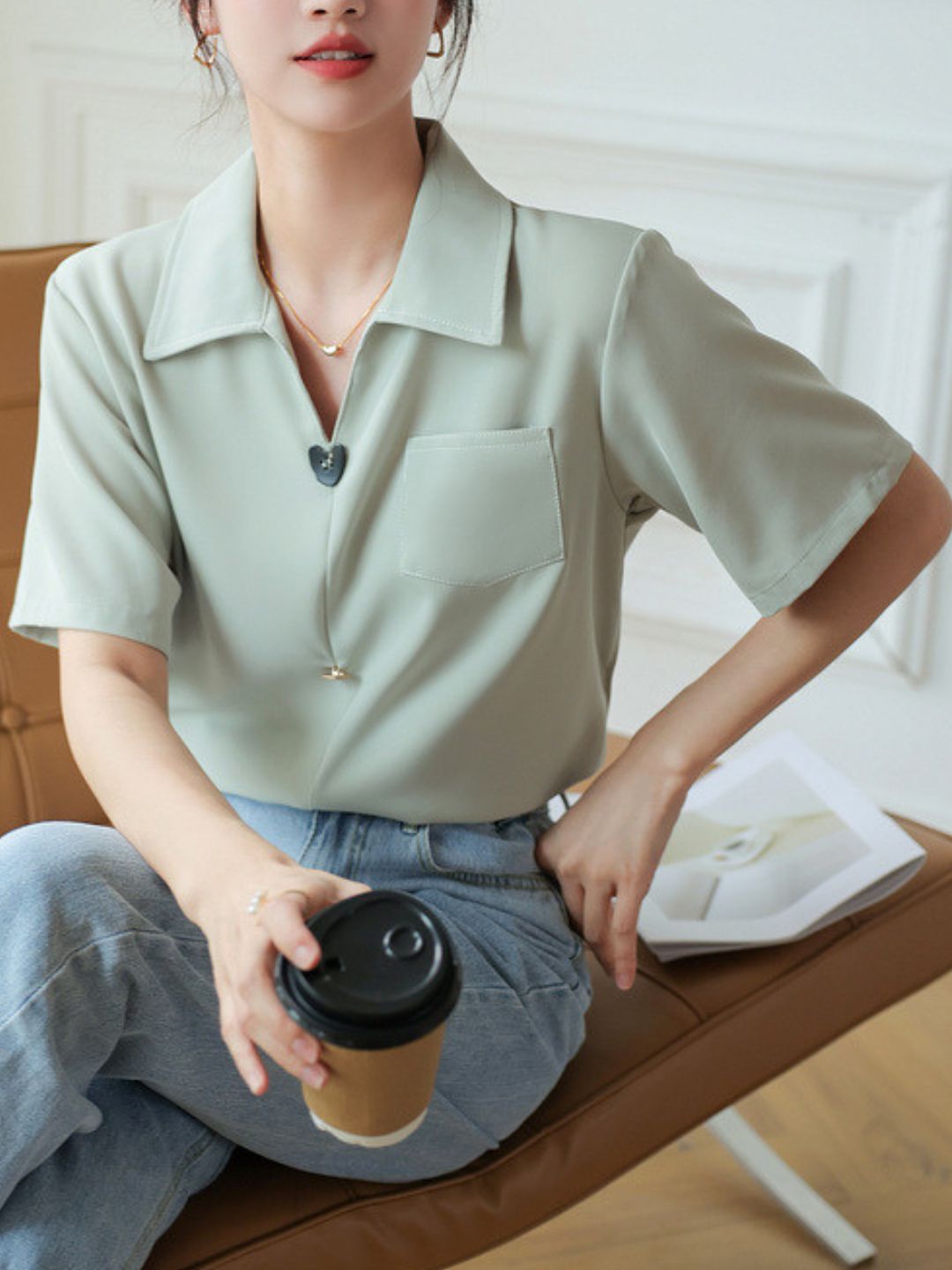 Indie Short Sleeve V-Neck Blouse