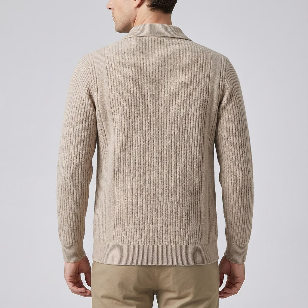 Matteo Men’s Cardigan – Textured Knit Shirt-Style Cardigan