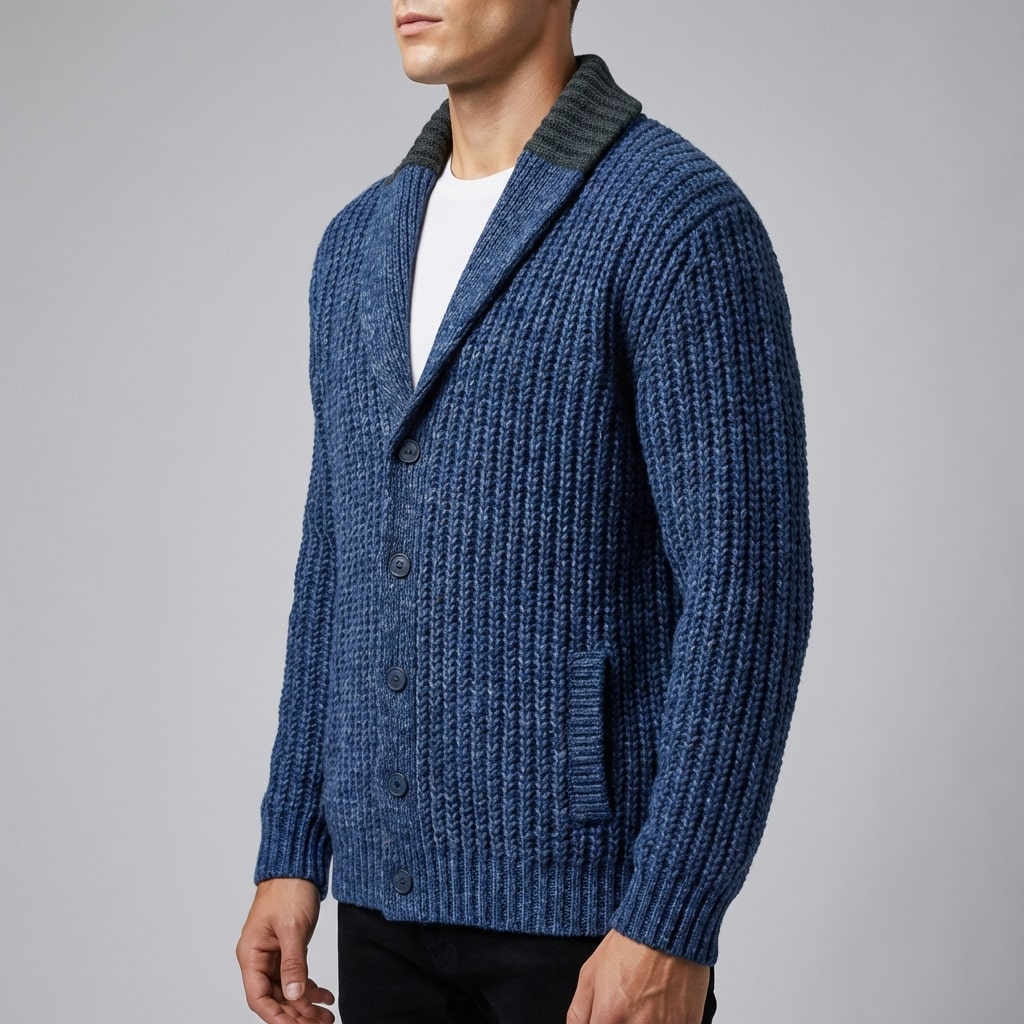 Marcus Men’s Cardigan – Chunky Knit Button-Up Shawl Collar Cardigan