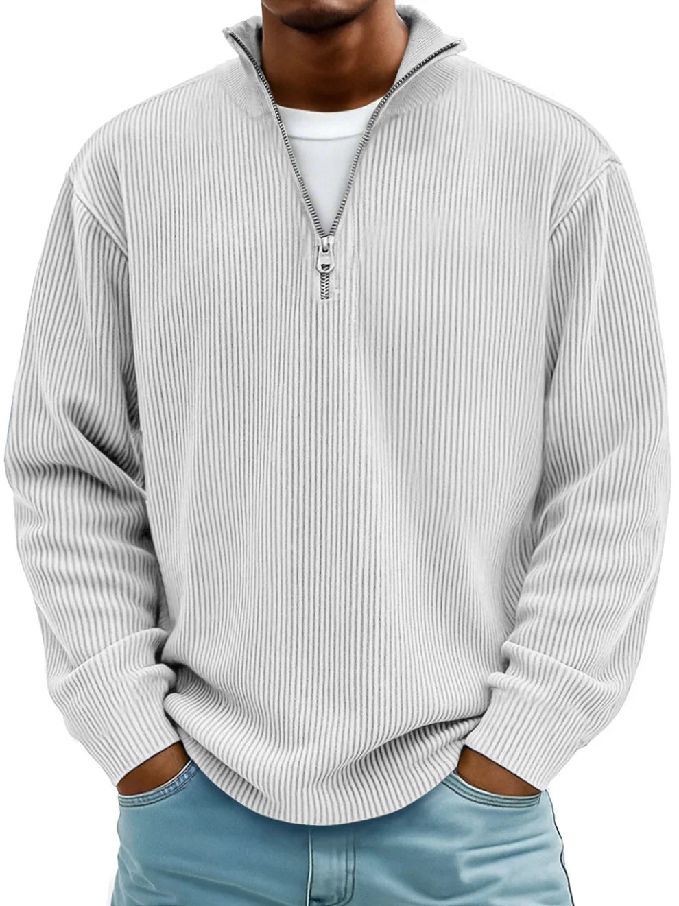 Ramon Men’s Half Zip Sweater – Ribbed Knit Pullover with Relaxed Fit