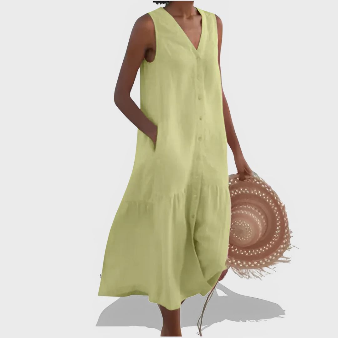 Kaia Relaxed Pocket Shirt Dress – Breathable Sleeveless Design for Warm Days