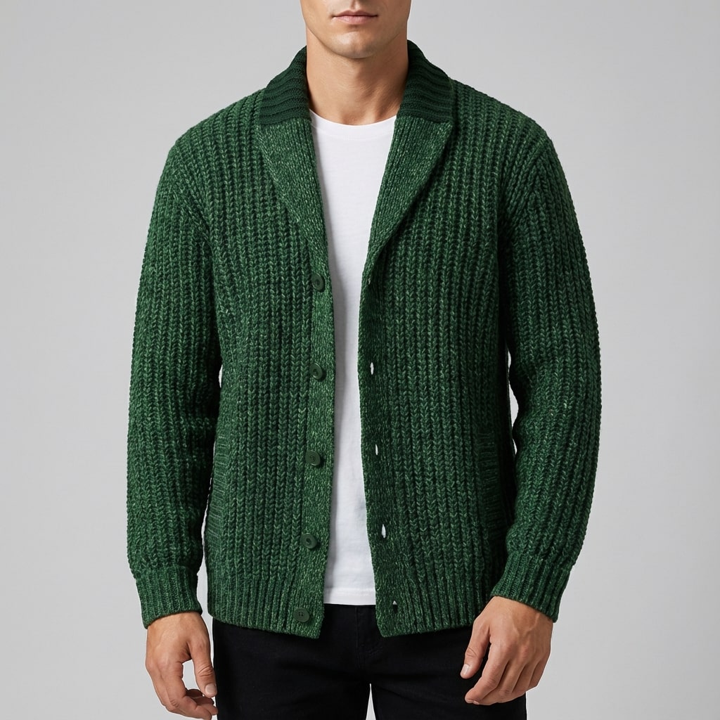 Marcus Men’s Cardigan – Chunky Knit Button-Up Shawl Collar Cardigan