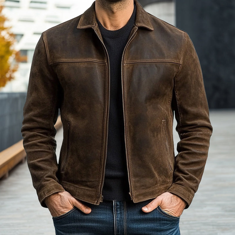 Weston Men’s Leather Jacket – Slim Fit Zipper Design with Classic Detailing