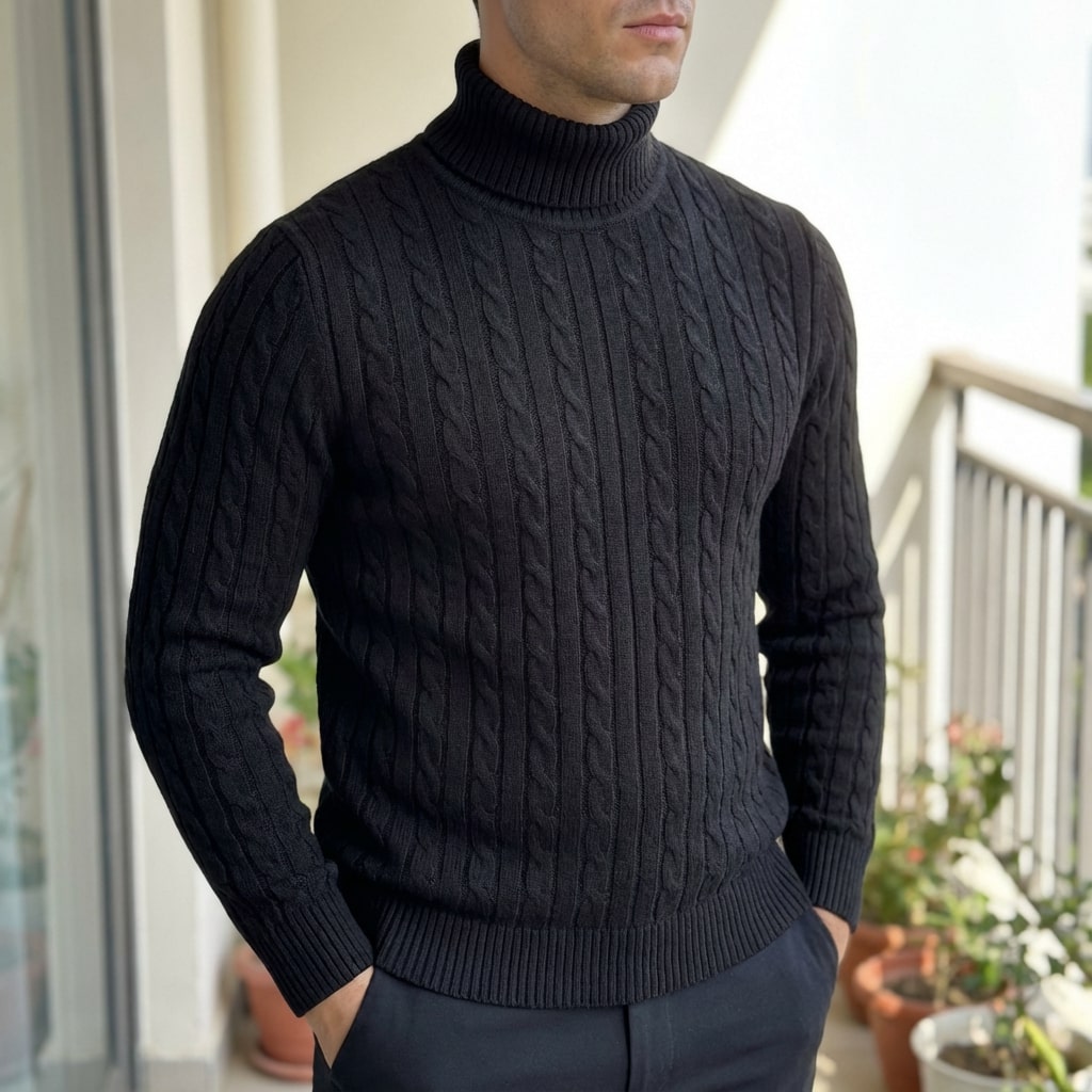 Arthur Men’s Turtleneck Sweater – Cable Knit Jumper