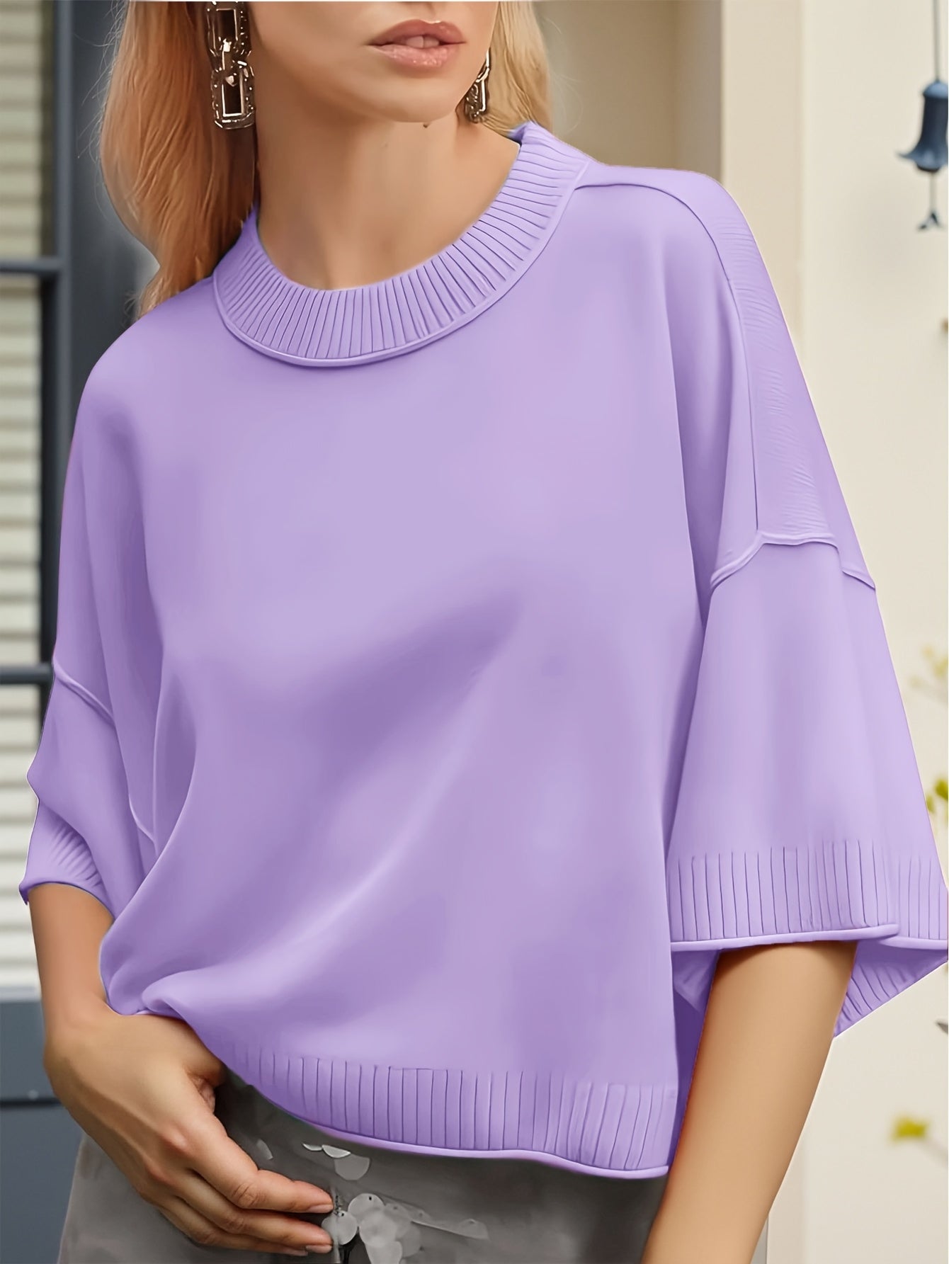 Marlena Women’s Oversized Sweater – Lightweight Short Sleeve Knit with Ribbed Hem