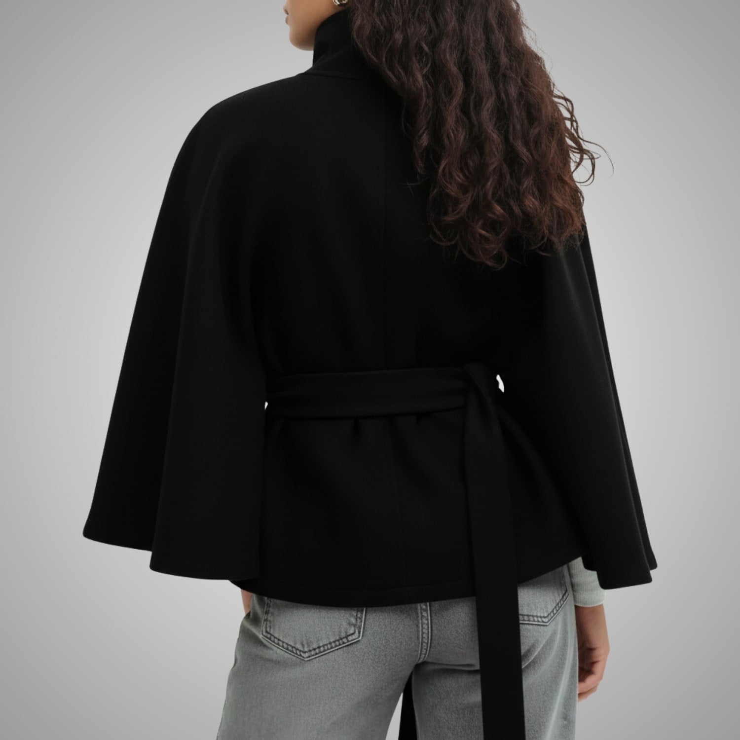 Sloane Women’s Lightweight Jacket – High Collar Coat with Flared Cape Sleeves Design