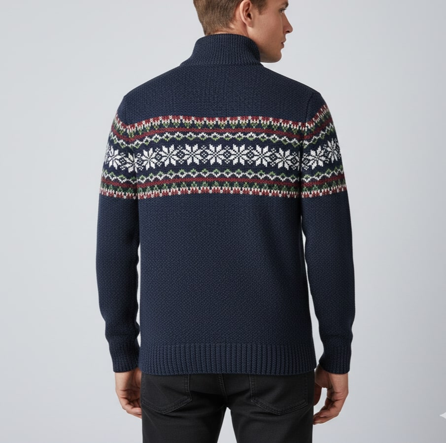 Cris Men's Christmas Sweater – Wool Knit Quarter-Zip Sweater