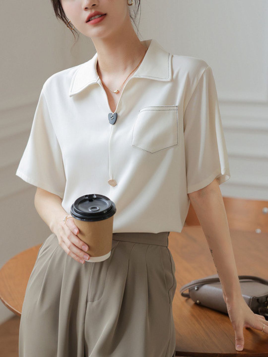 Indie Short Sleeve V-Neck Blouse