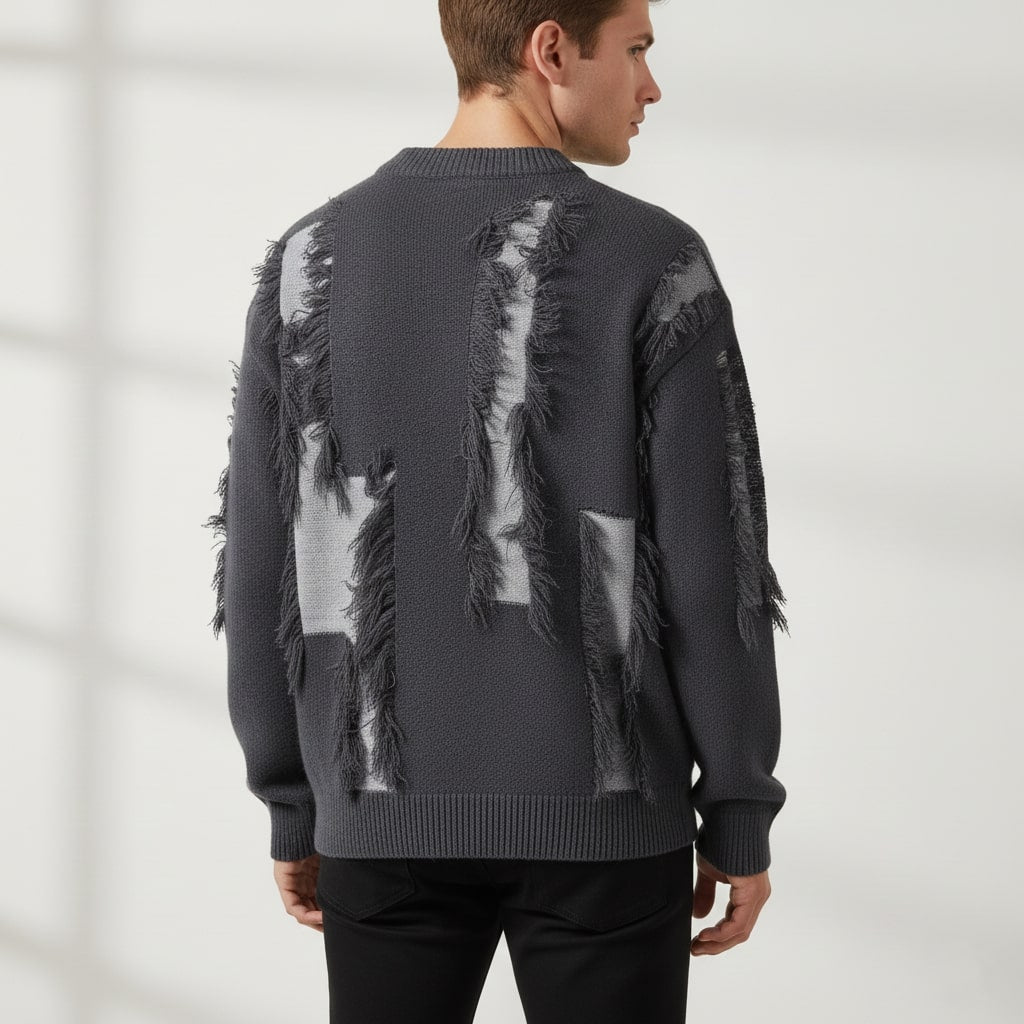 Aiden Distressed Men’s Sweater – Textured Knit Pullover with Edgy Frayed Detailing