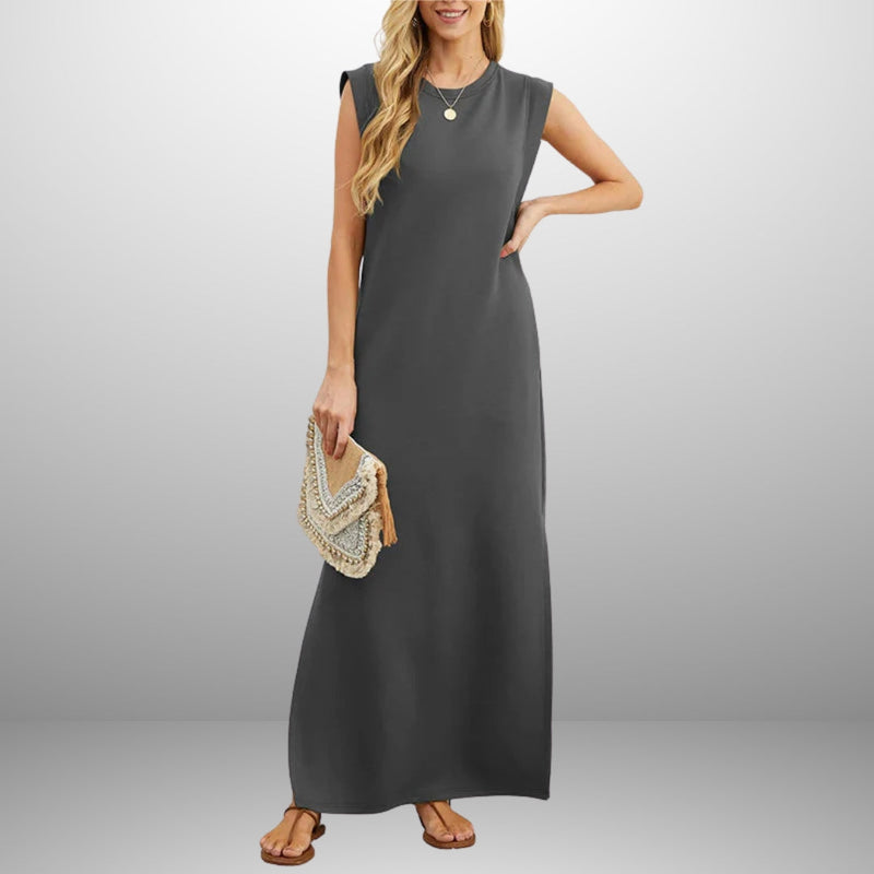 Elena Wrinkle-Free Slit Maxi Dress – Lightweight Summer Dress with Pockets & Flowing Fit
