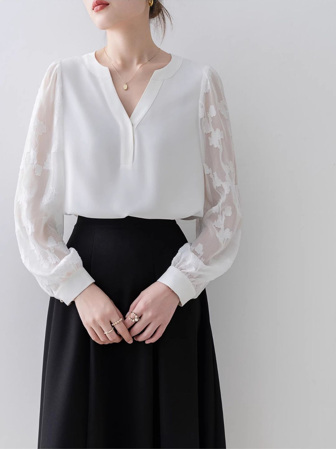 Ivy Sheer Sleeve V-Neck Shirt