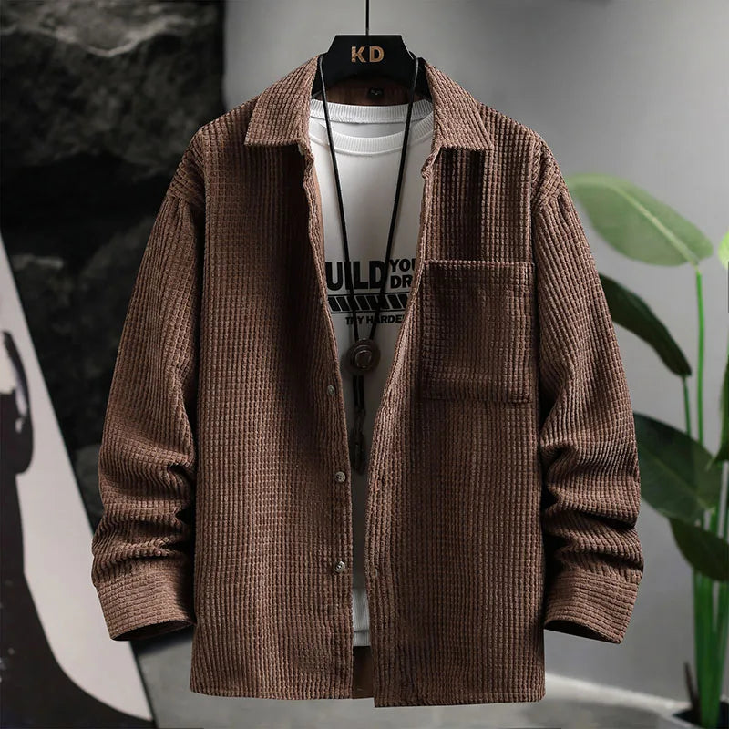 Oliver Men’s Corduroy Overshirt – Waffle-Textured Button-Up