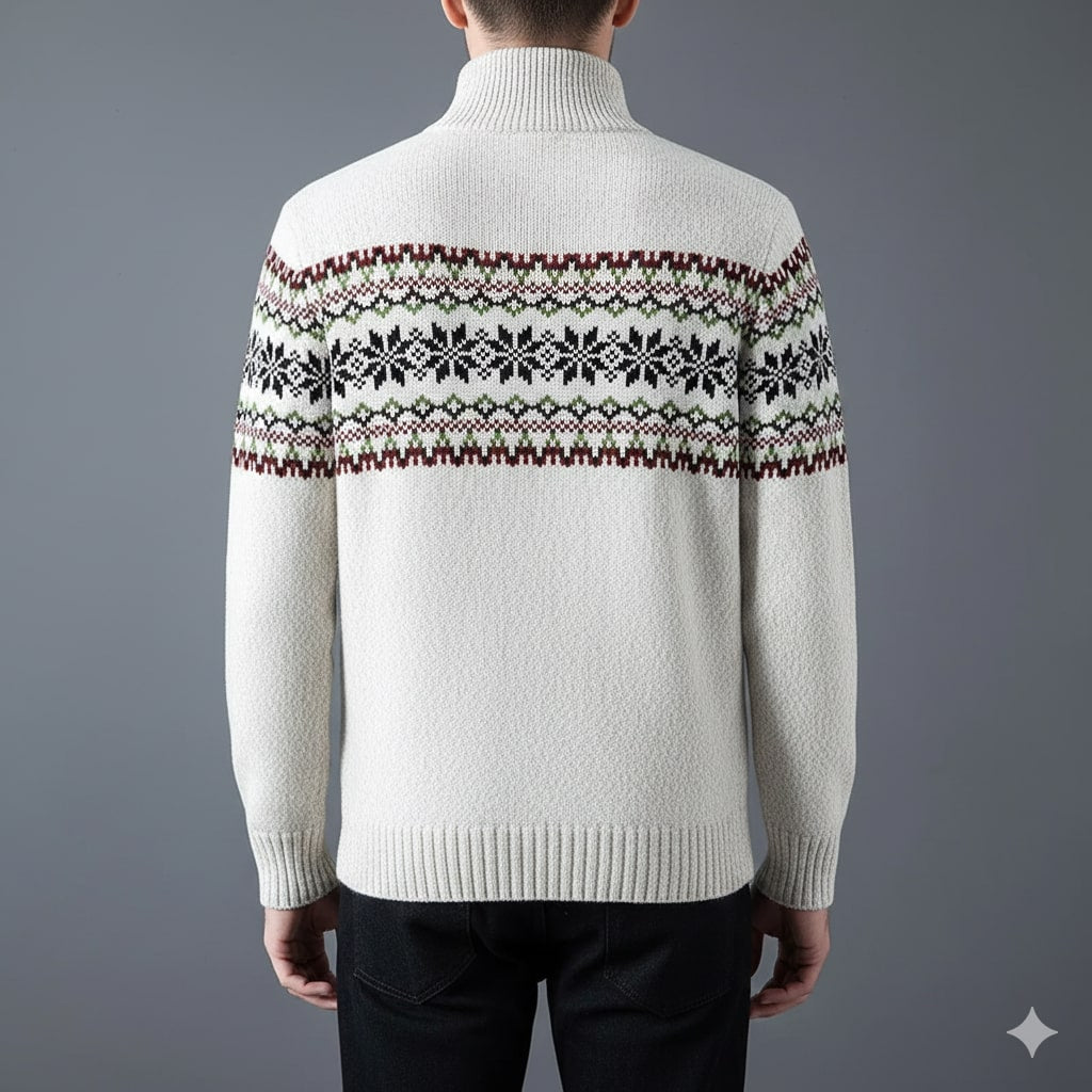 Cris Men's Christmas Sweater – Wool Knit Quarter-Zip Sweater
