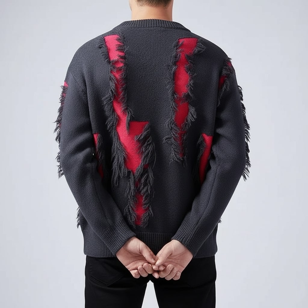 Aiden Distressed Men’s Sweater – Textured Knit Pullover with Edgy Frayed Detailing