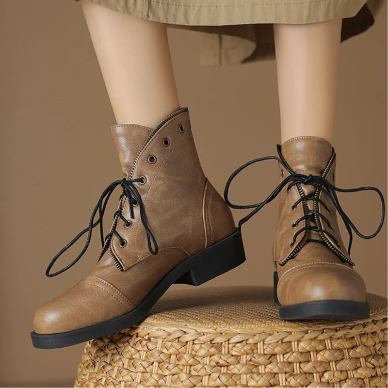 Beatriz Women’s Ankle Boots – Leather Military-Inspired Design Booties