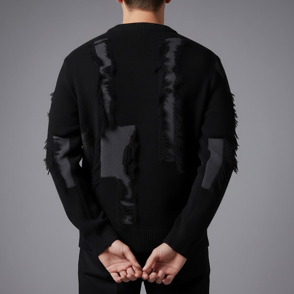 Aiden Distressed Men’s Sweater – Textured Knit Pullover with Edgy Frayed Detailing