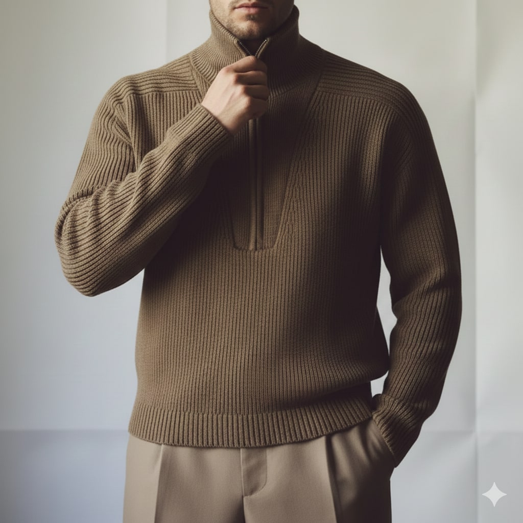 Kennan Men’s Knitted Sweater – Half Zip Stand-Collar Pullover