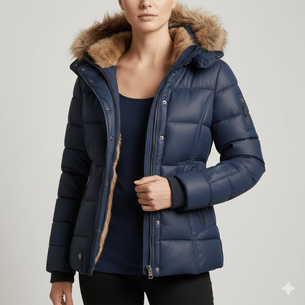 Veronica Women’s Puffer Jacket – Quilted Winter Coat with Detachable Fur Hood