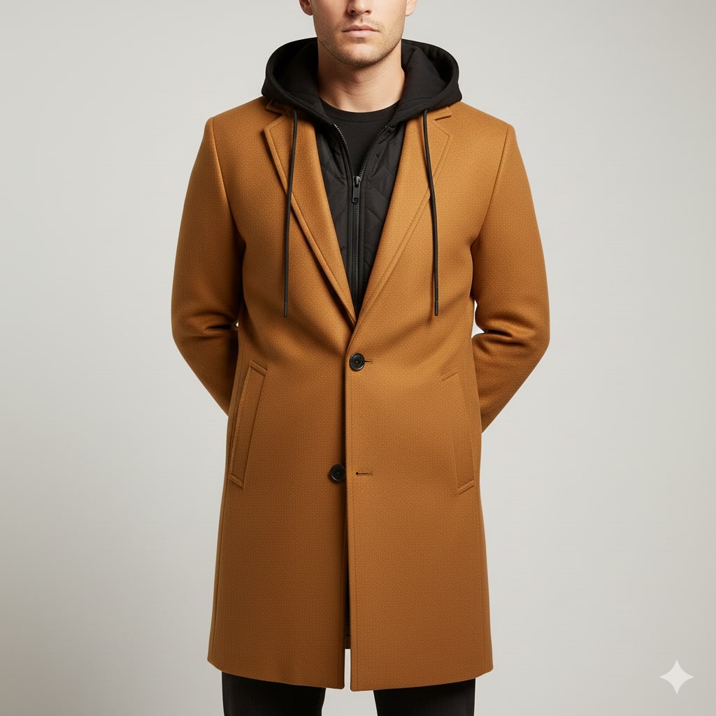Loreno Men’s Hooded Wool Coat – Premium Textured Winter Outerwear