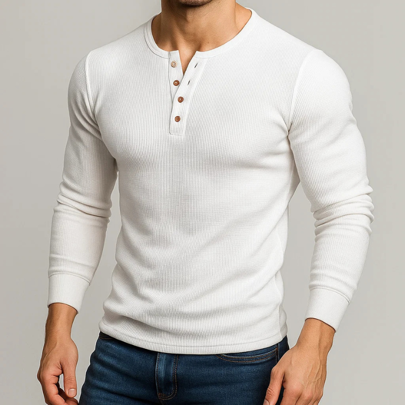 Ellias Men’s Textured Long Sleeve Pullover – Waffle Knit Henley Pullover