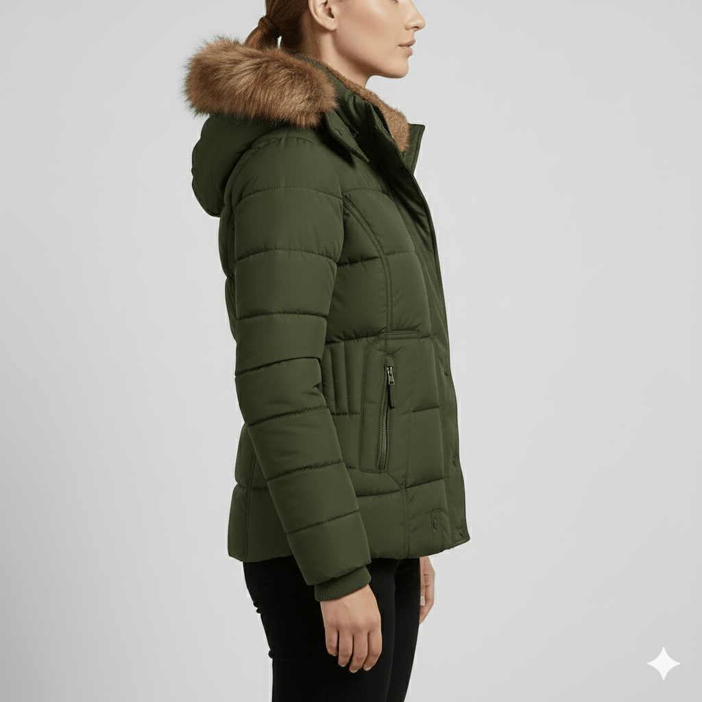 Veronica Women’s Puffer Jacket – Quilted Winter Coat with Detachable Fur Hood