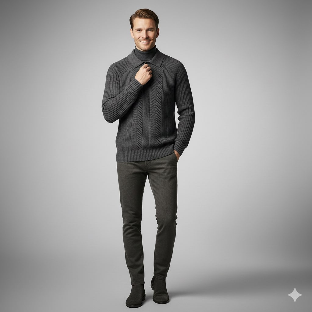 Franco Men’s Knit Polo Sweater – Herringbone Textured Pullover