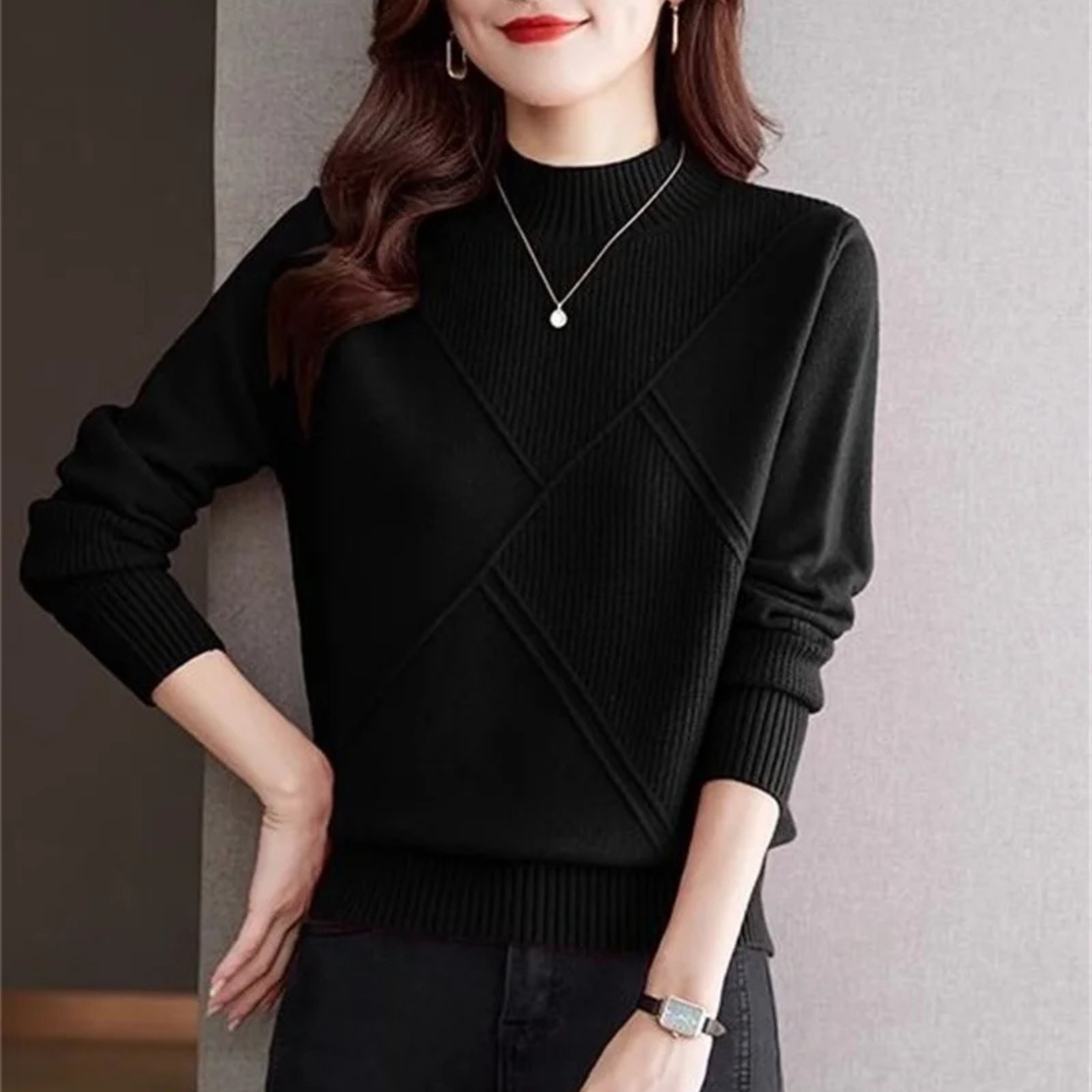 Veronica Women’s Pullover Sweater – Soft Cotton Blend with Mock Neck