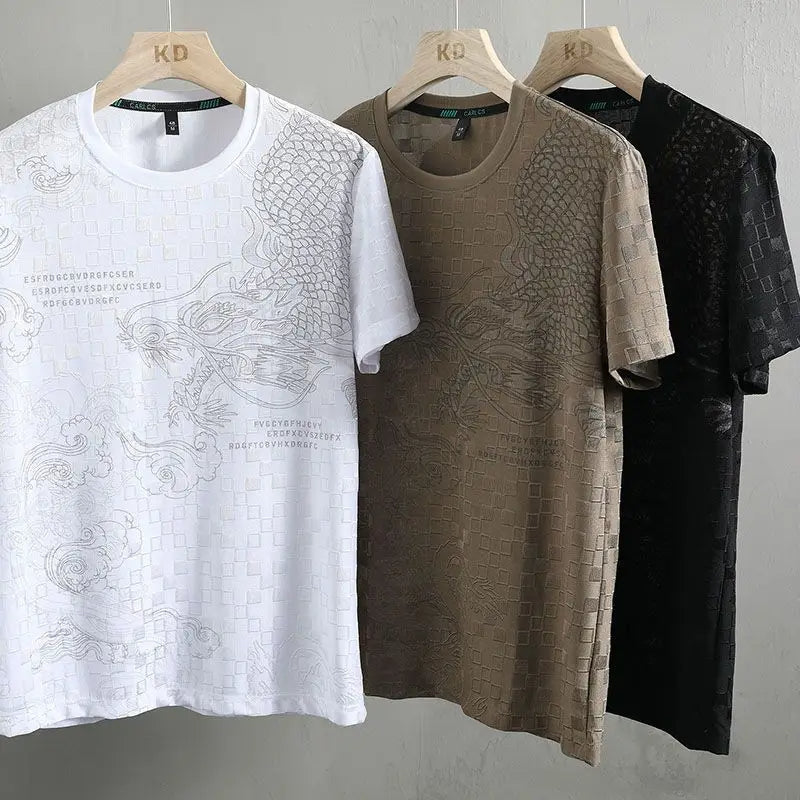 Ethan Men’s T-Shirt – Ice Silk Tee with Tonal Dragon Embroidery