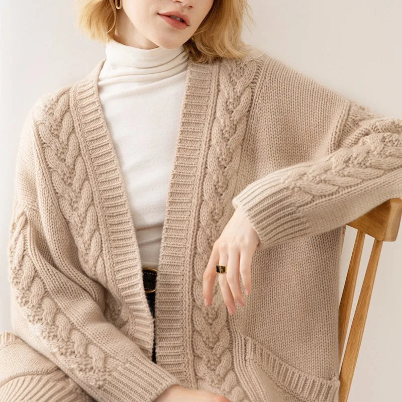 Estella Women’s Cable Knit Cardigan – Chunky Cotton Knit with Oversized Fit