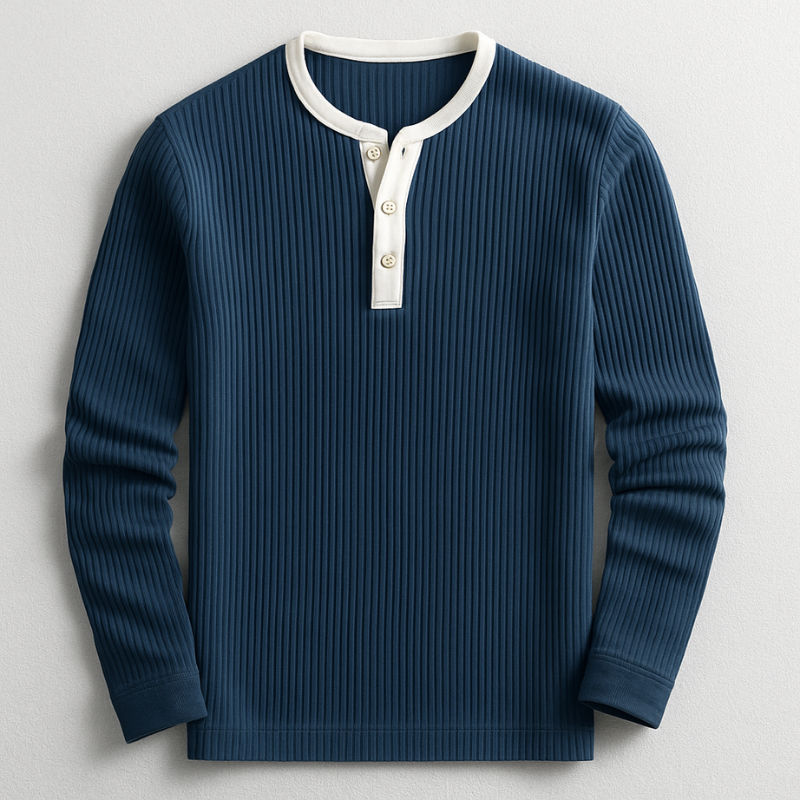 Logan Men's Henley Long Sleeve Shirt – Waffle Knit Cotton Blend Pullover