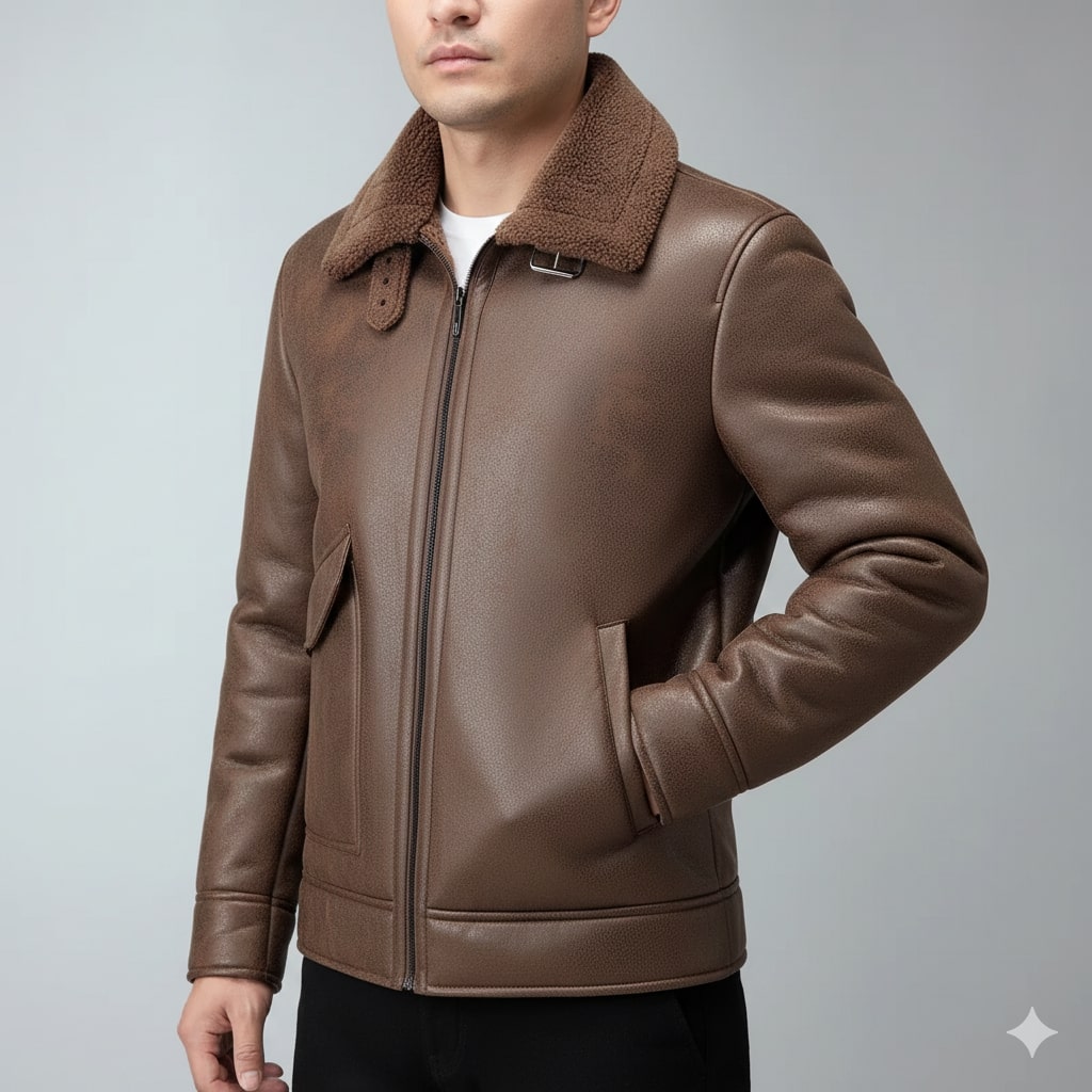 Harlan Men’s Shearling Coat – Suede-Style Winter Jacket for Extreme Cold