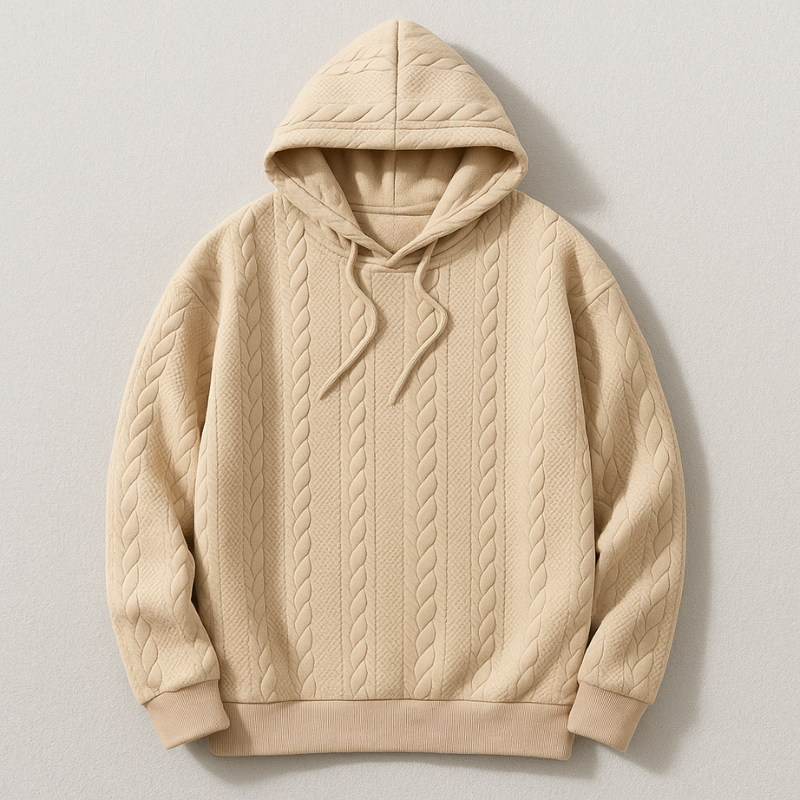 Edmund Men’s Cable Knit Hoodie – Textured Cotton Sweater
