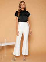 Camille Gathered Neck Blouse – Elegant Puff Sleeve Top in Soft Satin Drape
