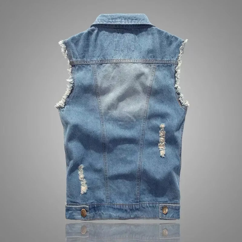 Luigi Distressed Denim Vest – Rugged Sleeveless Layer for Edgy Street Looks