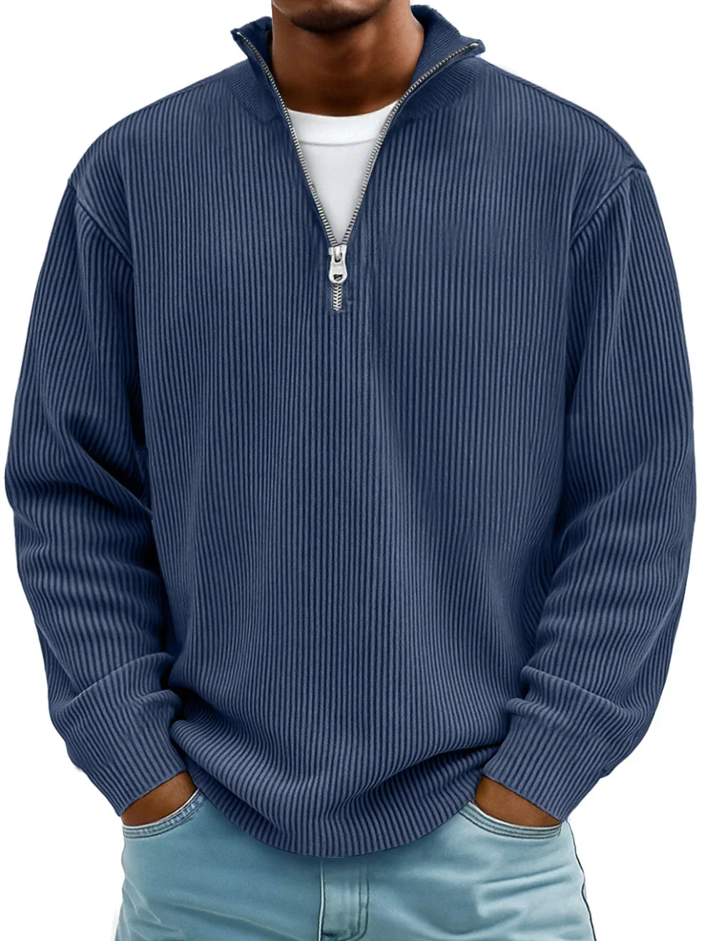 Ramon Men’s Half Zip Sweater – Ribbed Knit Pullover with Relaxed Fit