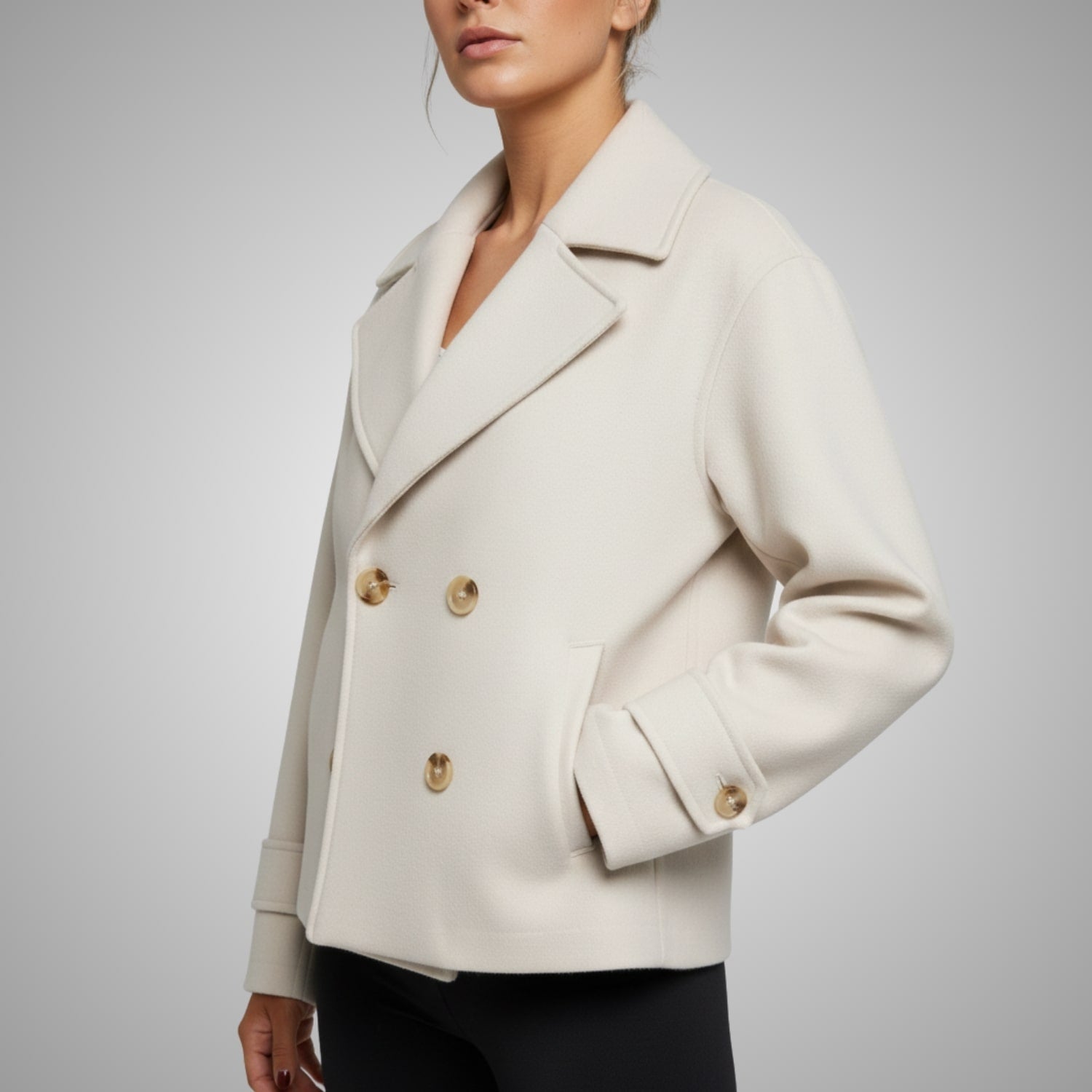 Noemi Women’s Trench Coat – Double-Breasted Cropped Cotton-Blend Jacket