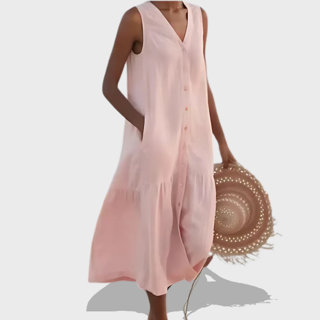 Kaia Relaxed Pocket Shirt Dress – Breathable Sleeveless Design for Warm Days