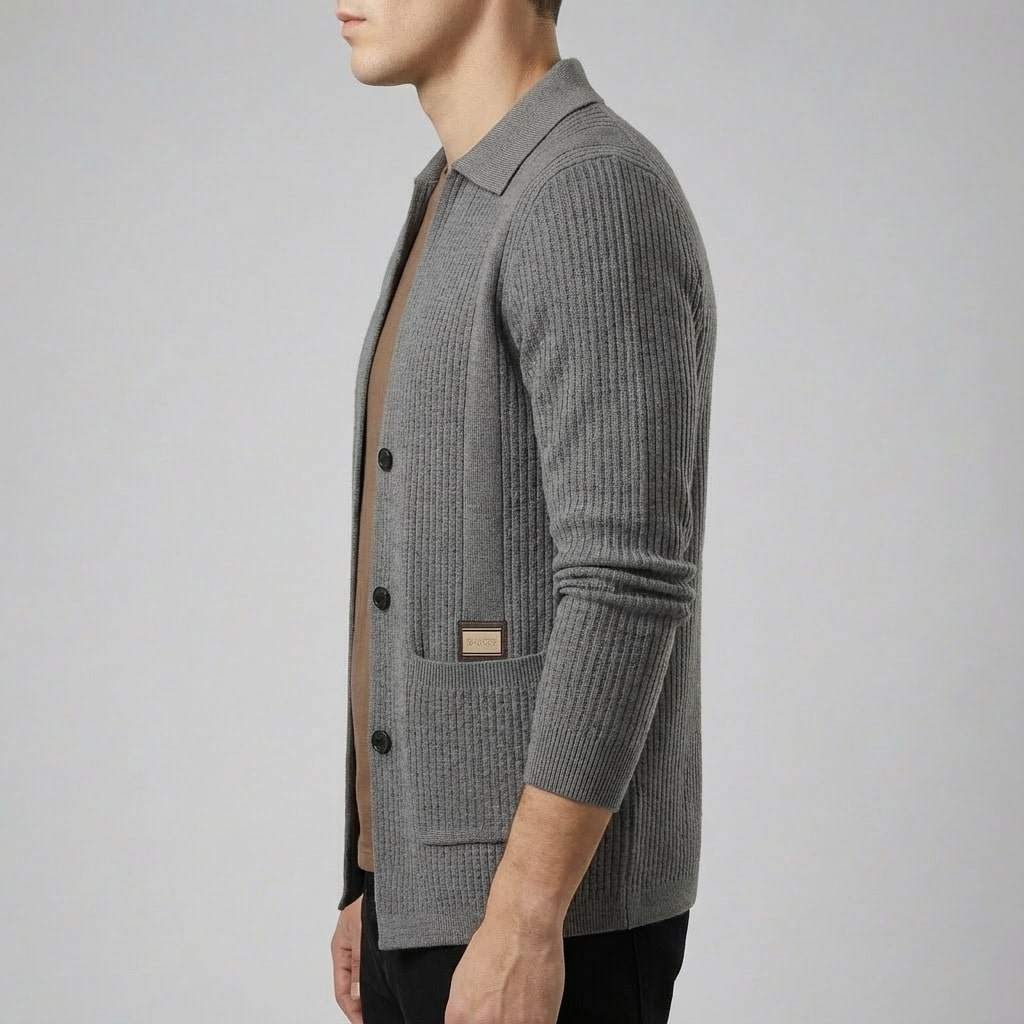 Matteo Men’s Cardigan – Textured Knit Shirt-Style Cardigan